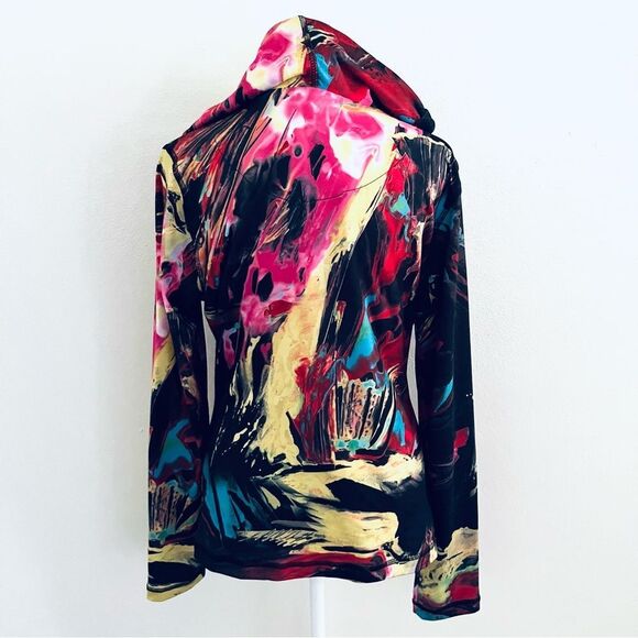 SNOSKINS Front Zip Ruched Hooded Jacket Vivid Tie Dye Waves Multi EUC SZ Med - Picture 4 of 8